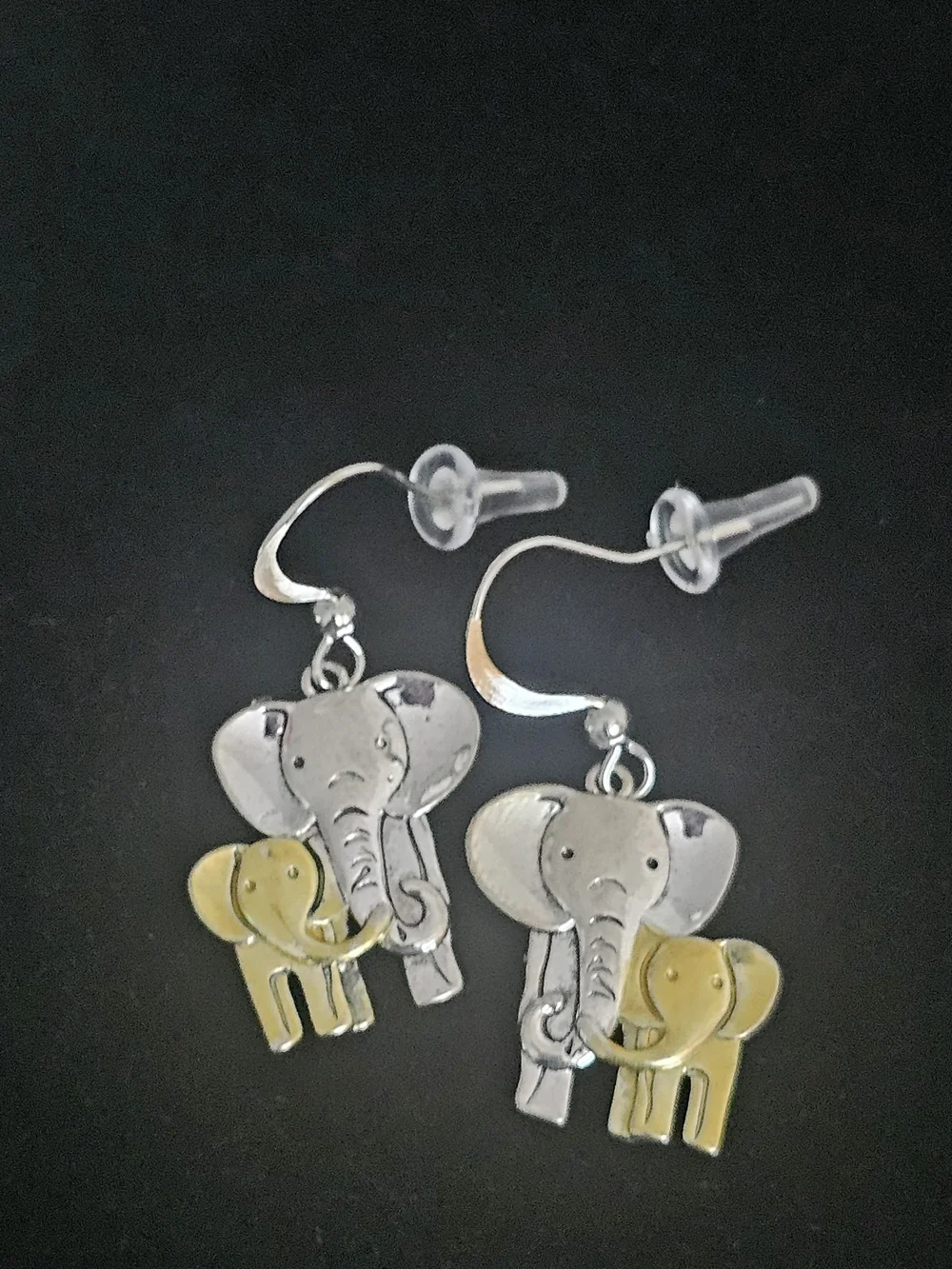 Kids Elephant Dangle Earrings - Silver and Gold
